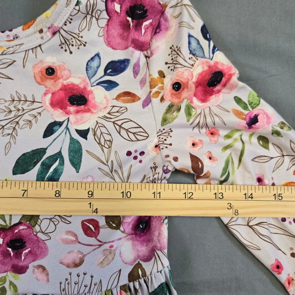 Mila & Rose Girls Floral Long Sleeve Pocket Dress Pink Purple 7-8  Cottagecore